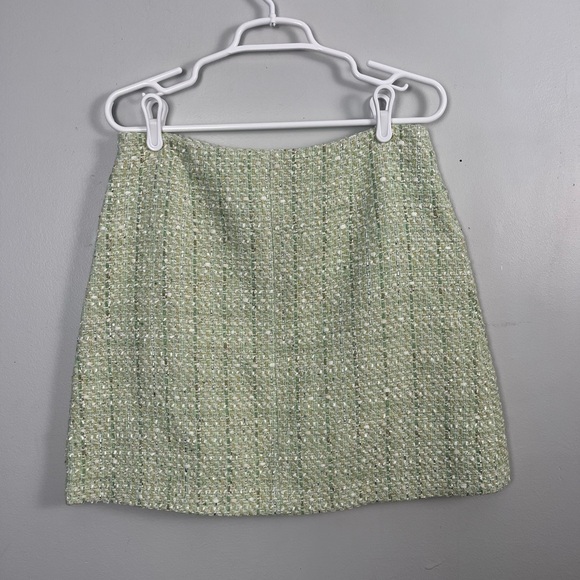 NWT MAJE Metallic bouclé-tweed mini skirt Light Green size 42/US 10 - Picture 7 of 14